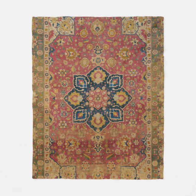 Red Gold Kashan Carpet Rug Persian Asian Fleece Blanket (Front)