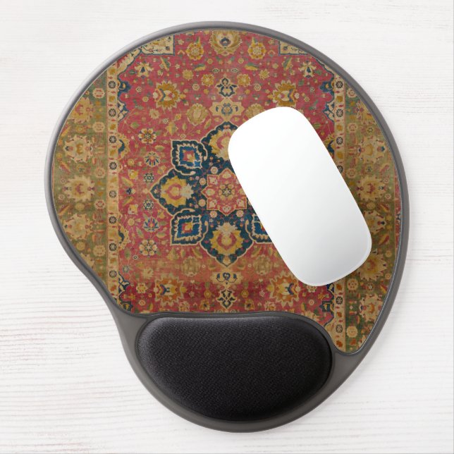 Red Gold Kashan Carpet Rug Persian Asian Gel Mouse Pad (Left Side)