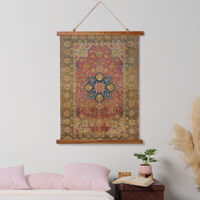 Red Gold Kashan Carpet Rug Persian Asian Hanging Tapestry (Bedroom)