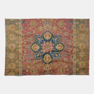 Red Gold Kashan Carpet Rug Persian Asian Kitchen Towel