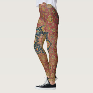 Red Gold Kashan Carpet Rug Persian Asian Leggings
