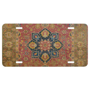 Red Gold Kashan Carpet Rug Persian Asian License Plate