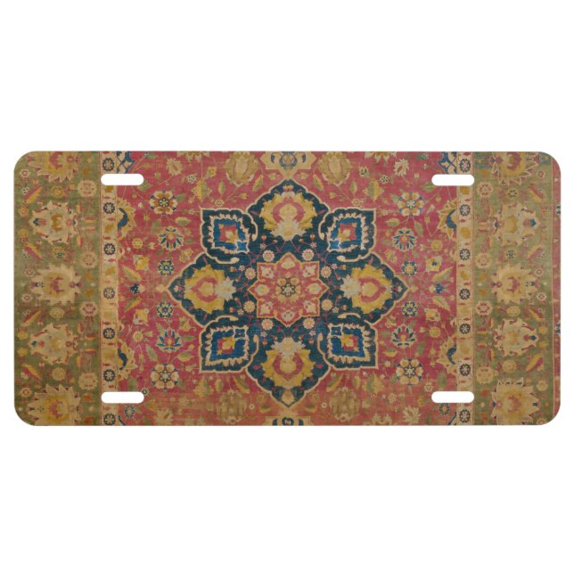 Red Gold Kashan Carpet Rug Persian Asian License Plate (Front)