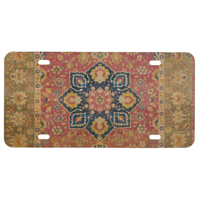 Red Gold Kashan Carpet Rug Persian Asian License Plate (Front)