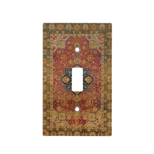 Red Gold Kashan Carpet Rug Persian Asian Light Switch Cover (Front)
