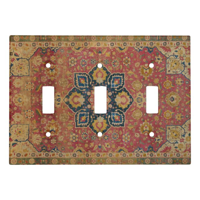 Red Gold Kashan Carpet Rug Persian Asian Light Switch Cover (Front)