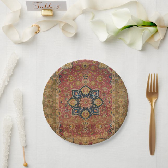 Red Gold Kashan Carpet Rug Persian Asian Paper Plates (Wedding)