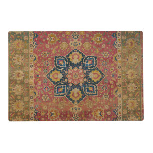 Red Gold Kashan Carpet Rug Persian Asian Placemat