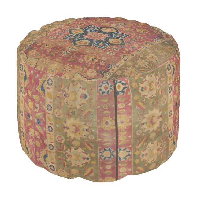 Red Gold Kashan Carpet Rug Persian Asian Pouf (Angled Back)