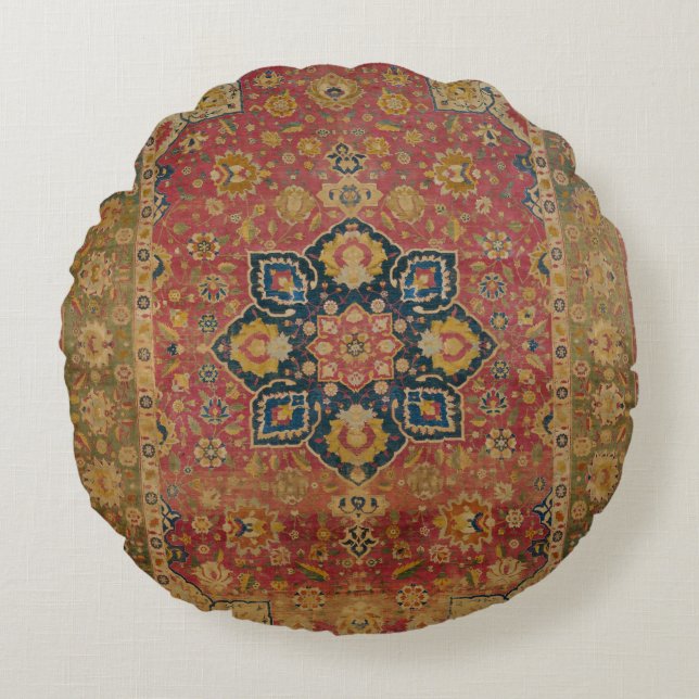 Red Gold Kashan Carpet Rug Persian Asian Round Pillow (Front)
