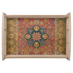 Red Gold Kashan Carpet Rug Persian Asian Serving Tray