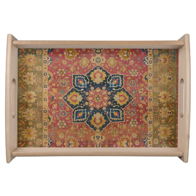 Red Gold Kashan Carpet Rug Persian Asian Serving Tray (Front)