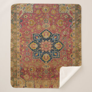 Red Gold Kashan Carpet Rug Persian Asian Sherpa Blanket