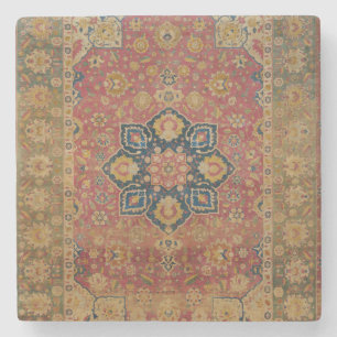 Red Gold Kashan Carpet Rug Persian Asian Stone Coaster