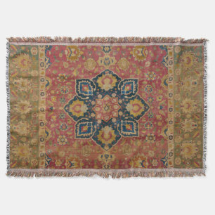 Red Gold Kashan Carpet Rug Persian Asian Throw Blanket