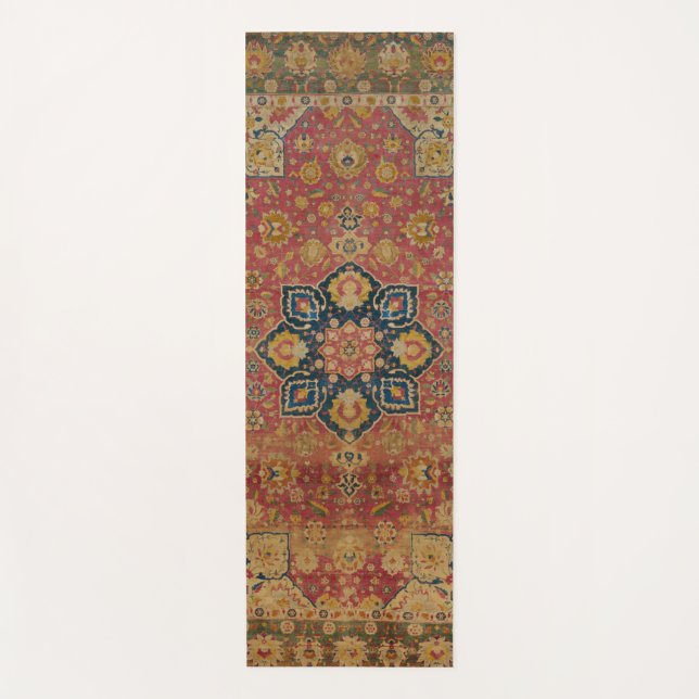 Red Gold Kashan Carpet Rug Persian Asian Yoga Mat (Front)