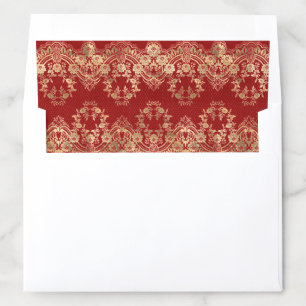Red Gold Lace Indian Wedding Envelope Liner