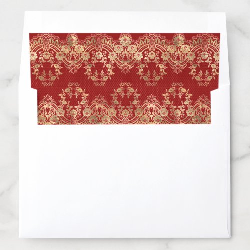 Red Gold Lace Indian Wedding Envelope Liner
