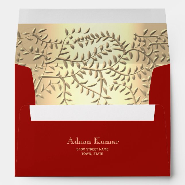 Red Gold Leaf Hindu Annaprashan Envelope (Back (Bottom))