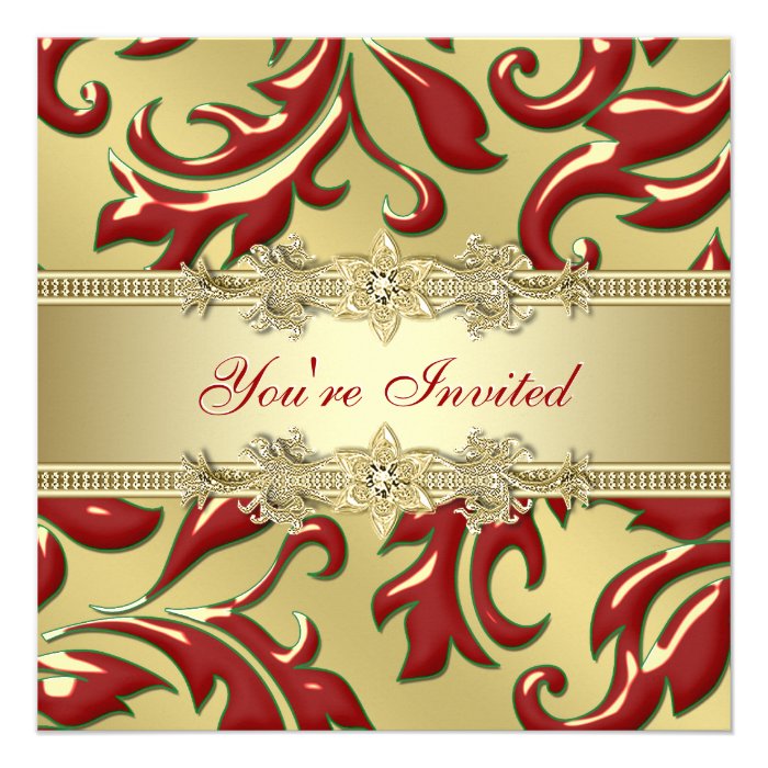 Red Gold Leaf Red Gold Corporate Christmas Party Custom Announcements