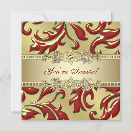 Red Gold Leaf Red Gold Corporate Christmas Party Invitation