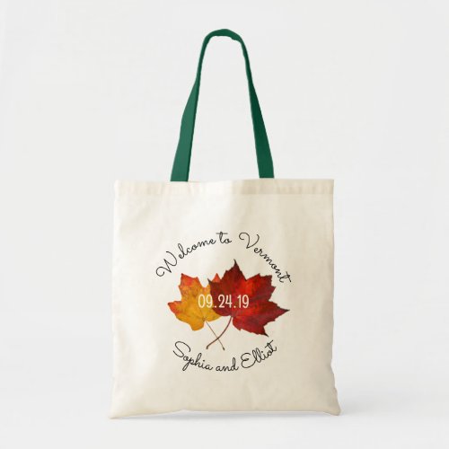 Red Gold Leaves Weekend Wedding Welcome Tote Bag