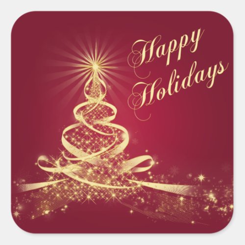Red Gold  Lighted Tree Happy Holidays Sticker