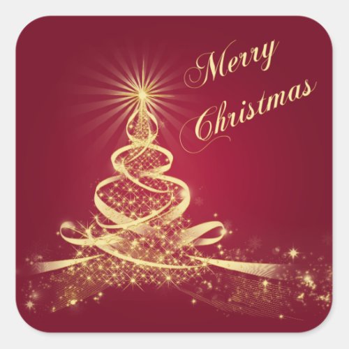Red Gold  Lighted Tree Merry Christmas Sticker