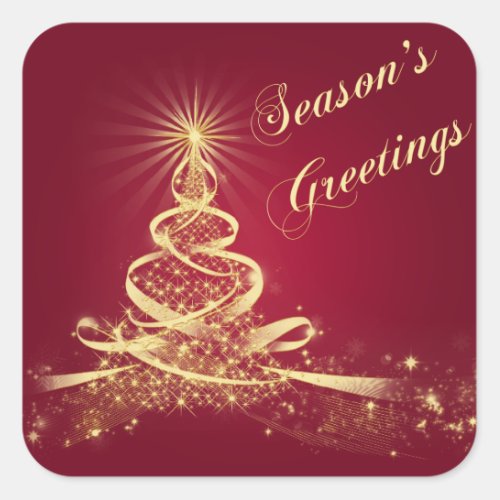 Red Gold  Lighted Tree Seasons Greetings Sticker