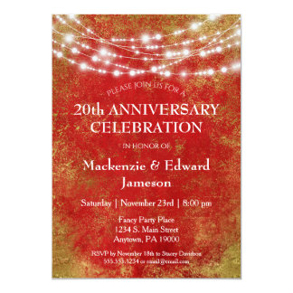Red Gold Lights Anniversary Party Invitation