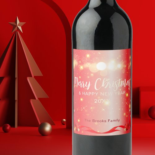 Red Gold Lights Baubles and Sparkles Christmas Wine Label