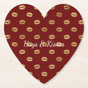 Red Gold Lips Birthday Paper Coaster
