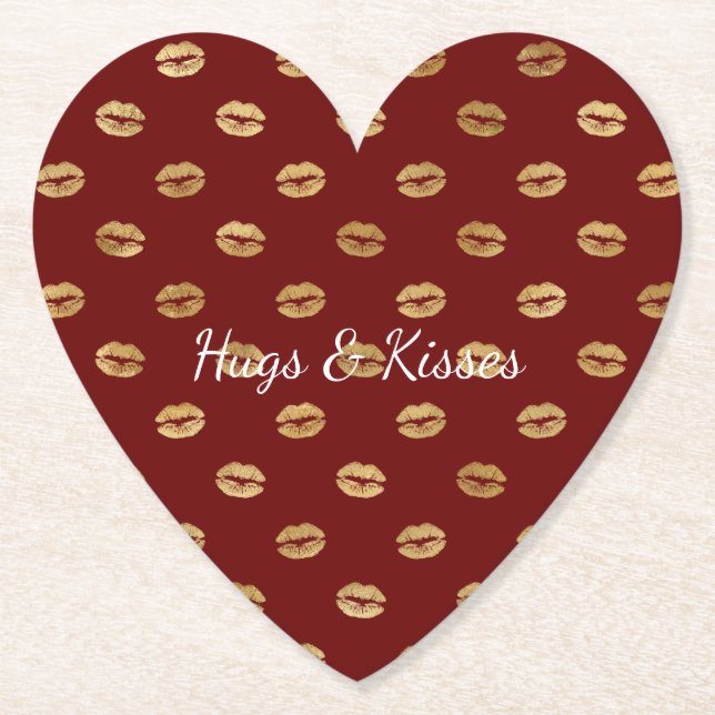 Red Gold Lips Birthday         Paper Coaster (Front)