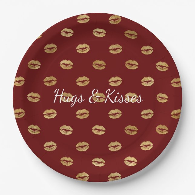 Red Gold Lips Birthday     Paper Plates (Front)