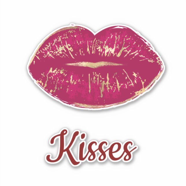 Red  Gold Lips Flirty Kiss Sticker (Front)