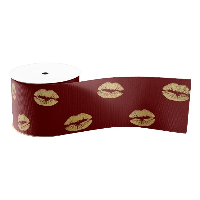 Red Gold Lips   Grosgrain Ribbon (Spool)