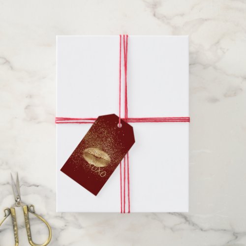 Red Gold Lips Kiss Gold Glitter XOXO Gift Tags