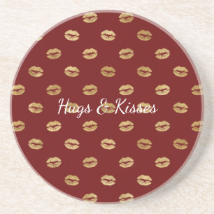 Red Gold Lips Kisses Love Coaster
