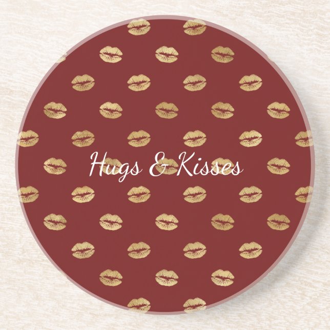 Red Gold Lips Kisses Love         Coaster (Front)