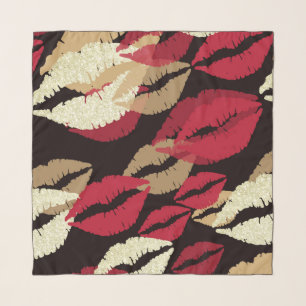 Red Gold Lips on Black Scarf