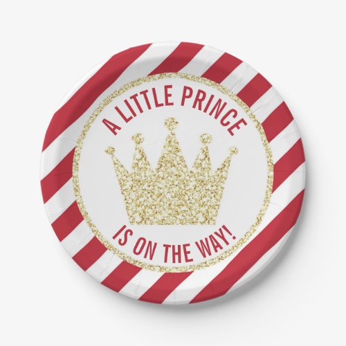 Red Gold Little Prince on the Way Baby Shower Paper Plates