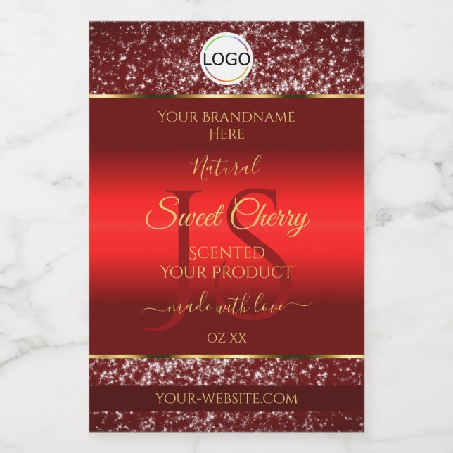 Red Gold Logo Initials Glitter Stars Product Label (Single Label)