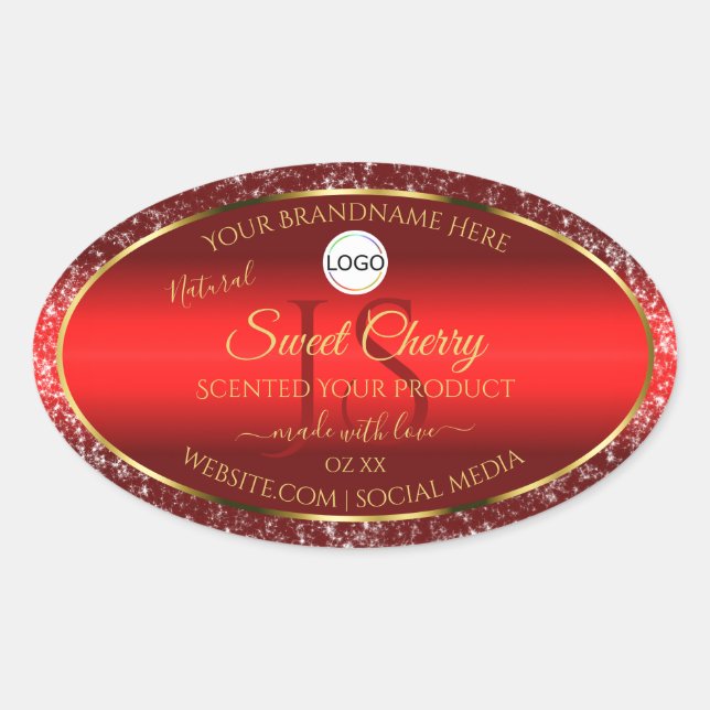 Red Gold Logo Initials Glitter Stars Product Label (Front)