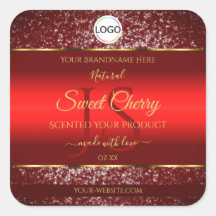 Red Gold Logo Initials Glitter Stars Product Label
