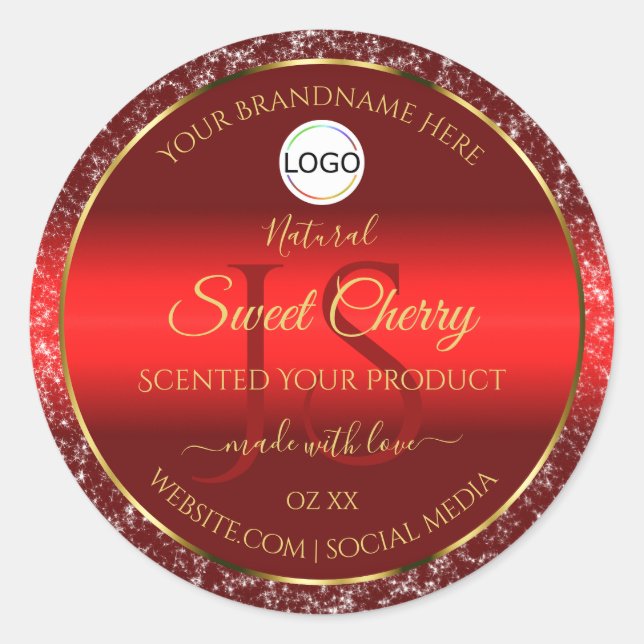 Red Gold Logo Initials Glitter Stars Product Label (Front)
