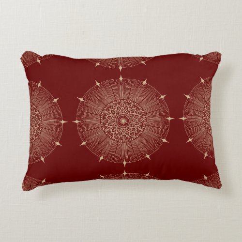 Red Gold Lotus Mandala Print Accent Pillow