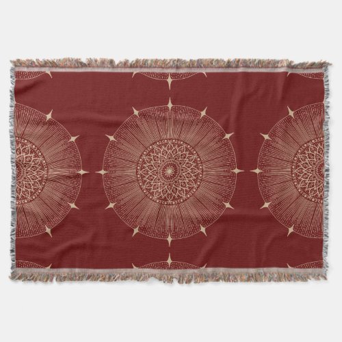 Red Gold Lotus Mandala Print Throw Blanket