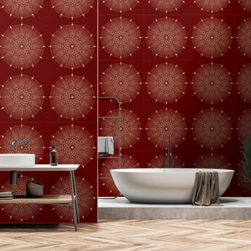 Red Gold Lotus Mandala Print Wallpaper