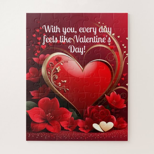 Red-Gold Love Heart Valentines Jigsaw Puzzle (Vertical)