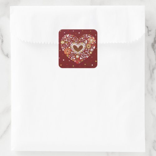 Red Gold Love You Heart Flowers Butterfly Square Sticker